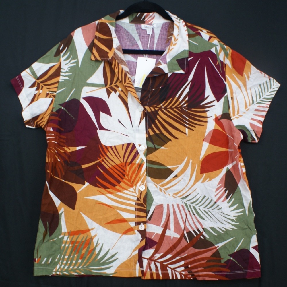 Vitamin A XL Tropical Linen Blend Beach Cover Up Shirt NWT